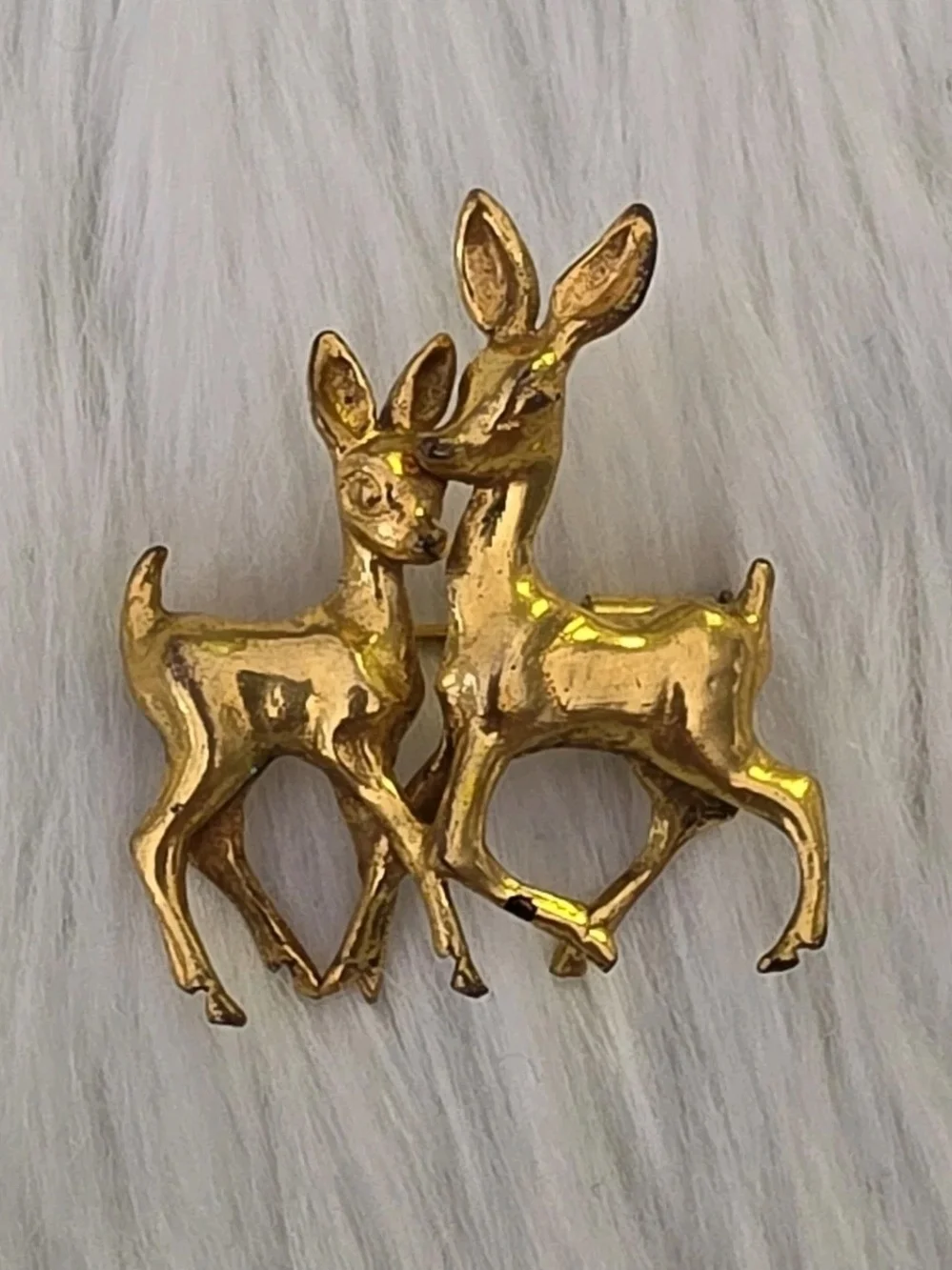 Vintage Double Deer Brooch Christmas Holidays European Trombone Clasp Figural